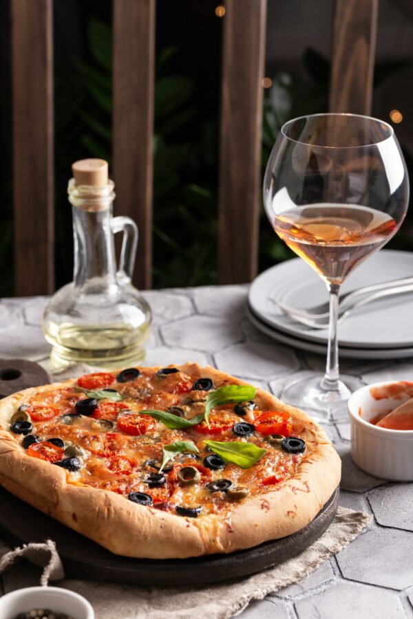 Italian pizza with wine